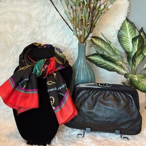 Vintage Italian Leather Clutch and Scarf